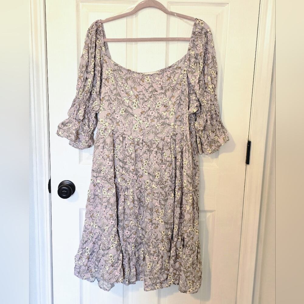 Sugarfox Lavender Floral Poofy Sleeve Dress Cottagecore Whimsical Plus Size 1X - Picture 2 of 7